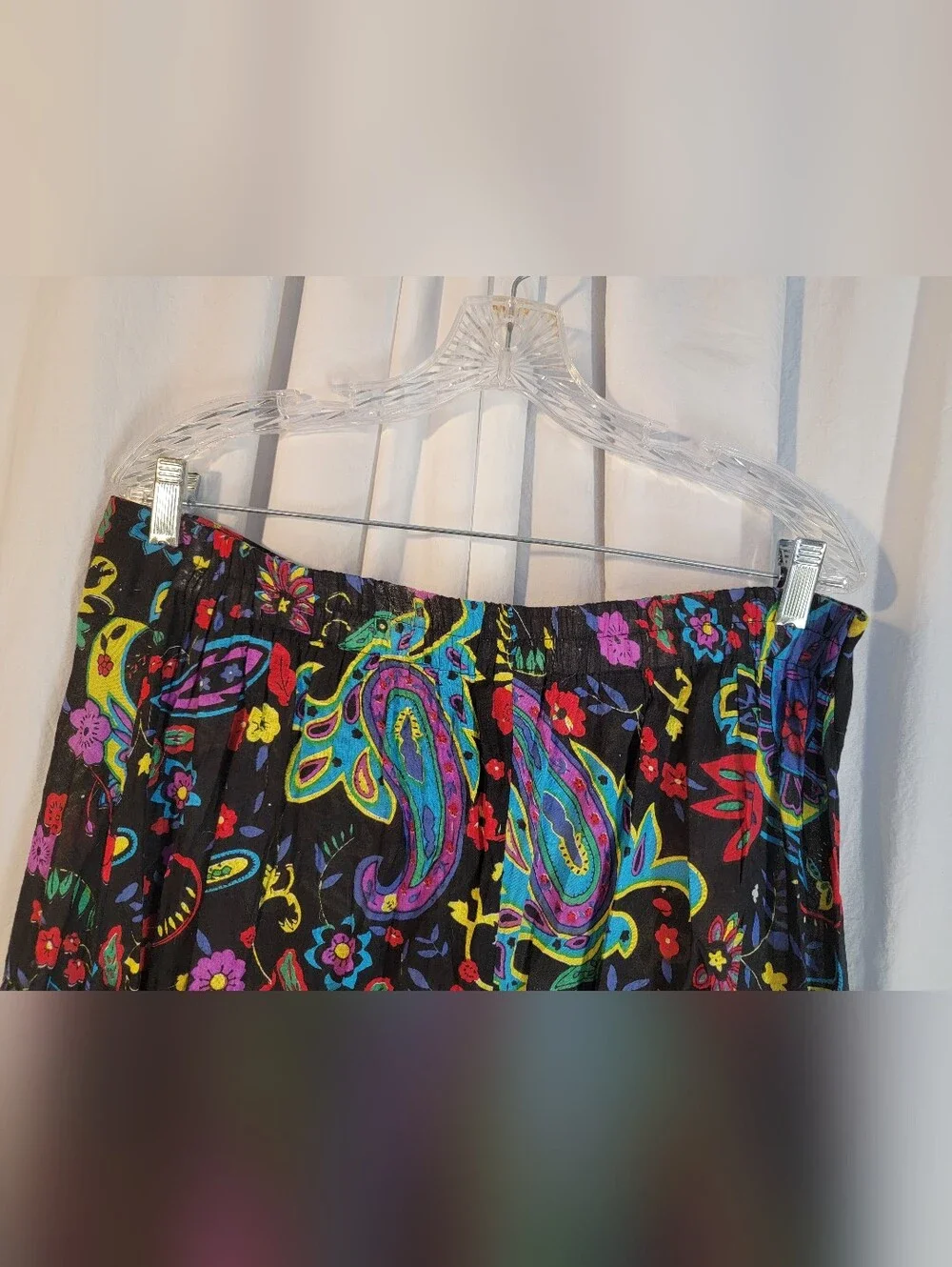 Wide-Leg Paisley Print Palazzo Pants - Black Multi -100% Cotton - Picture 4 of 8